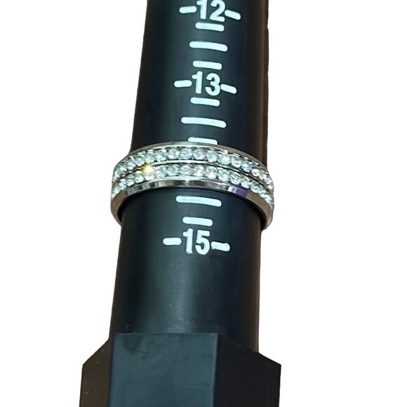 Brand New!!  Size 14 stainless steel silver double row zircon stone ring - Picture 4 of 4